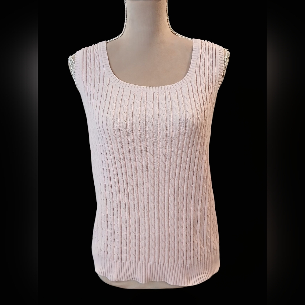 Crystal Kobe Pink Sleeveless Cableknit Sweater Womans Large Old Money Summer